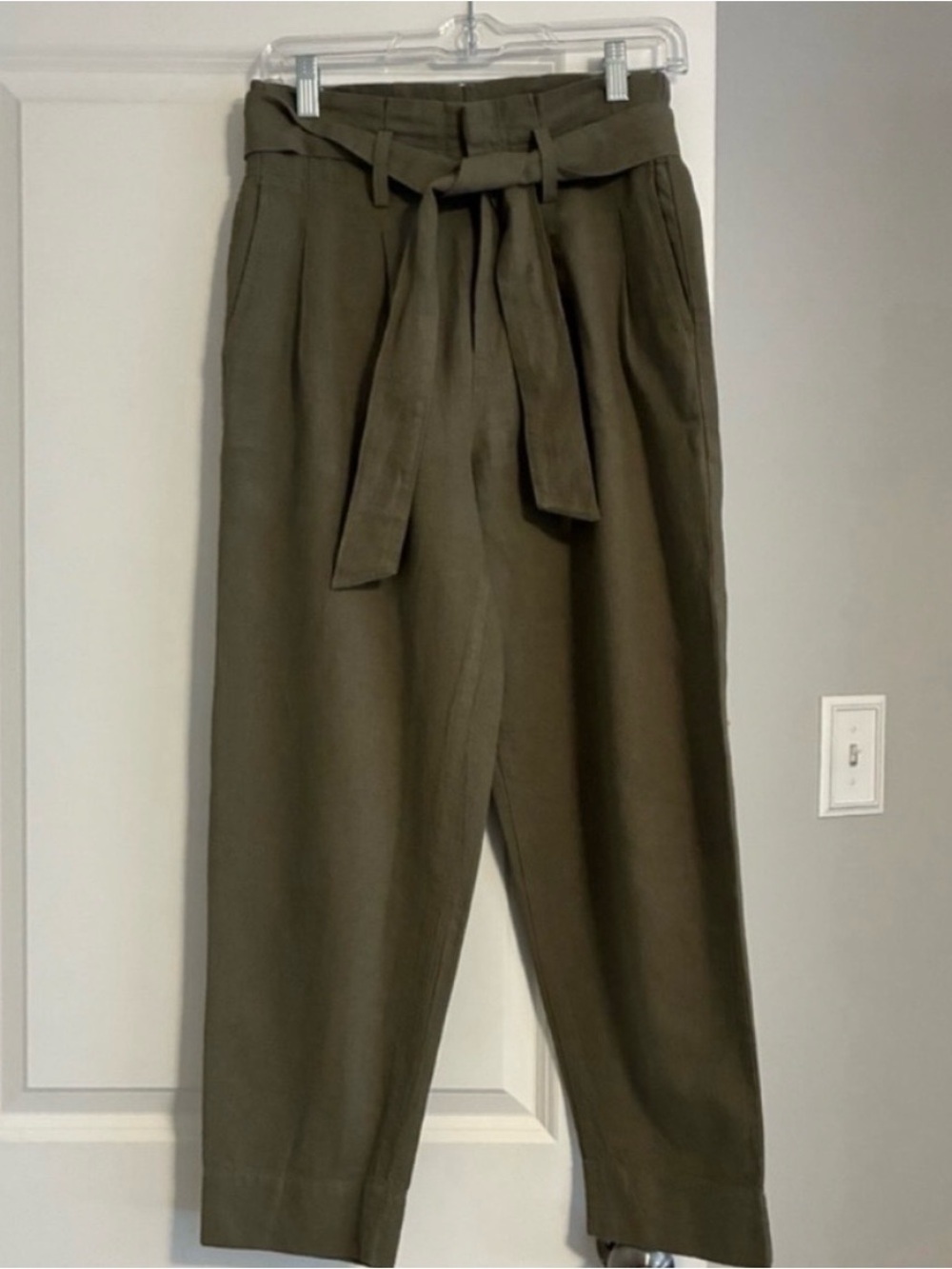 Madewell Linen Blend Paperbag Tapered Cropped Pants